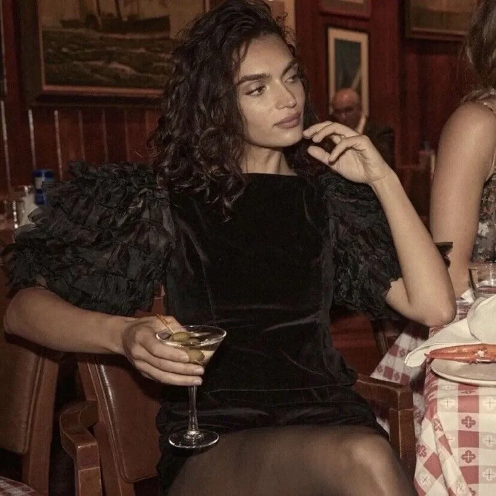 NWT Doen Heirloom Clarette Velvet Ruffle Top in Black Size XS - Picture 2 of 11